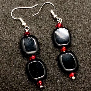 Black and red dangle earrings